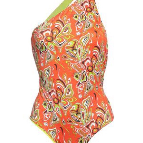 Emilio Pucci Orange Floral One-Shoulder Swimsuit - Picture 1 of 7